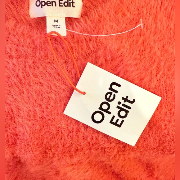 Open Edit Fuzzy Coral Short Sleeve Sweater NEW - Picture 7 of 8